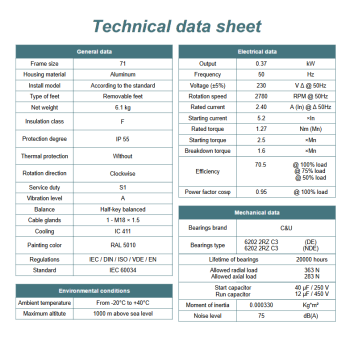 Silnik elektryczny jednofazowy 0,37kW 2800 obr/min. 71 B5
